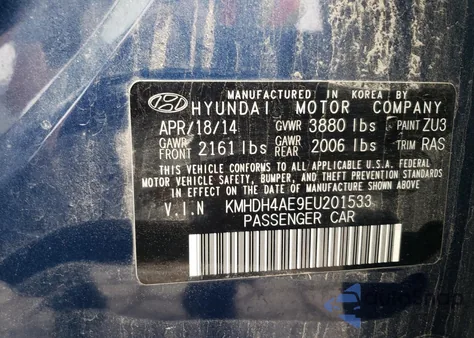 2014 Hyundai Elantra Se from USA, damaged, VIN KMHDH4AE9EU201533